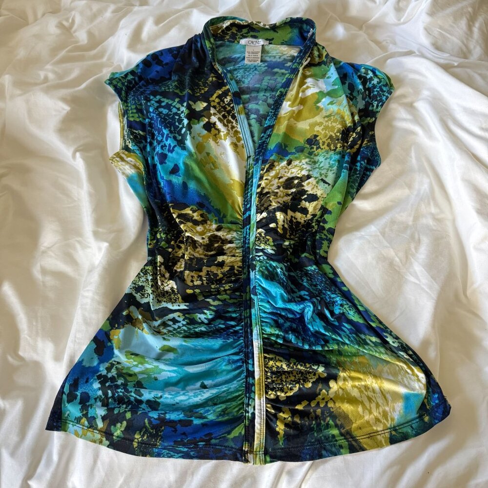 Y2k Cache Abstract Snake Print Ruched V-Neck Baby… - image 4